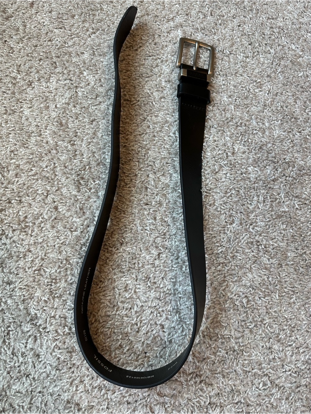 Fossil Men's Black Leather Belt with Silver Buckle